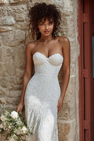 Load image into Gallery viewer, Ivory Lace Sweetheart Mermaid Sweep Train Wedding Dress