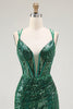 Load image into Gallery viewer, Sparkly Dark Green Sequins Tight Short Corset Prom Dress