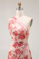 Load image into Gallery viewer, Champagne Floral Mermaid One Shoulder Long Wedding Guest Dress with Slit