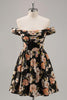 Load image into Gallery viewer, Sparkly Black Floral Off the Shoulder Short Prom Dress