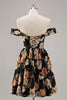 Load image into Gallery viewer, Sparkly Black Floral Off the Shoulder Short Prom Dress