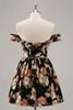 Load image into Gallery viewer, Sparkly Black A Line Short Floral Prom Dress