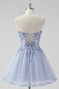 Sparkly Lavender Strapless Short Corset Prom Dress