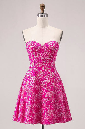 Floral Fuchsia Sweetheart Short Prom Dress