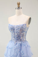 Load image into Gallery viewer, Sparkly Lavender Tiered Strapless Corset Short Prom Dress