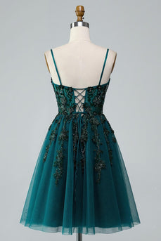 Sparkly Dark Green A Line Short Beaded Prom Dress