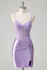 Load image into Gallery viewer, Floral Lilac Tight Short Corset Prom Dress with Slit