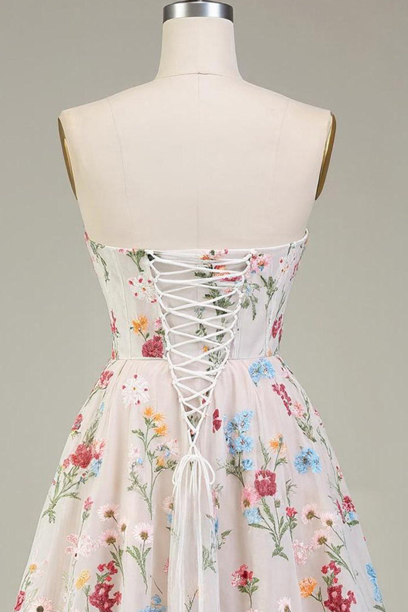 Load image into Gallery viewer, Floral Ivory A Line Short Corset Prom Dress