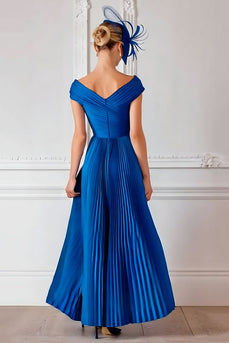 Royal Blue Pleated Off the Shoulder Long Mother of the Bride Dress