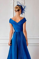 Load image into Gallery viewer, Royal Blue Pleated Off the Shoulder Long Mother of the Bride Dress