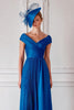 Load image into Gallery viewer, Royal Blue Pleated Off the Shoulder Long Mother of the Bride Dress