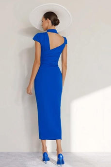 Royal Blue Sheath High Neck Long Mother of the Bride Dress