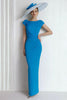 Load image into Gallery viewer, Blue Boat Neck Maxi Mother of the Bride Dress with Sleeves
