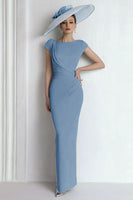 Load image into Gallery viewer, Blue Boat Neck Maxi Mother of the Bride Dress with Sleeves