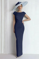 Load image into Gallery viewer, Blue Boat Neck Maxi Mother of the Bride Dress with Sleeves