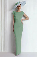 Load image into Gallery viewer, Blue Boat Neck Maxi Mother of the Bride Dress with Sleeves