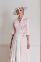 Load image into Gallery viewer, Floral Candy Pink A Line Midi Mother of the Bride Dress with Sleeves