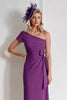 Load image into Gallery viewer, Grape Chiffon One Shoulder Midi Mother of the Bride Dress with Bow