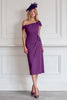 Load image into Gallery viewer, Burgundy One Shoulder Midi Pencil Mother of the Bride Dress