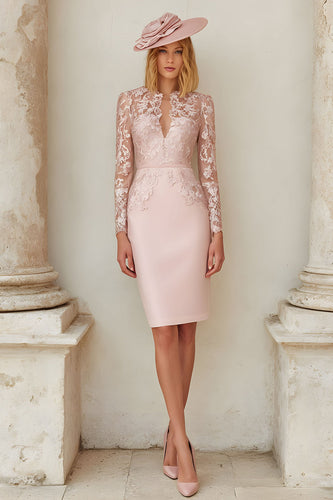 Blush Pink Midi Bodycon Mother of the Bride Dress with Lace