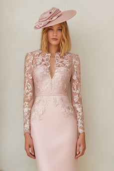 Blush Pink Midi Bodycon Mother of the Bride Dress with Lace