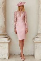 Load image into Gallery viewer, Blush Pink Midi Bodycon Mother of the Bride Dress with Lace