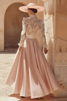 Load image into Gallery viewer, Candy Pink A Line High Neck Long Mother of the Bride Dress with Lace