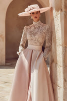 Load image into Gallery viewer, Candy Pink A Line High Neck Long Mother of the Bride Dress with Lace