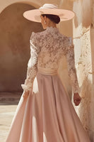 Load image into Gallery viewer, Candy Pink A Line High Neck Long Mother of the Bride Dress with Lace