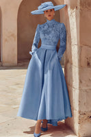 Load image into Gallery viewer, Candy Pink A Line High Neck Long Mother of the Bride Dress with Lace