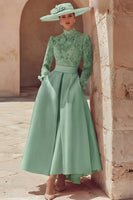 Load image into Gallery viewer, Candy Pink A Line High Neck Long Mother of the Bride Dress with Lace