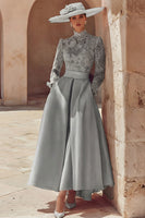 Load image into Gallery viewer, Candy Pink A Line High Neck Long Mother of the Bride Dress with Lace