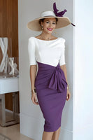 Load image into Gallery viewer, Grape Bodycon Scoop Neck Midi Mother of the Bride Dress with Sleeves