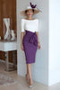 Load image into Gallery viewer, Grape Bodycon Scoop Neck Midi Mother of the Bride Dress with Sleeves