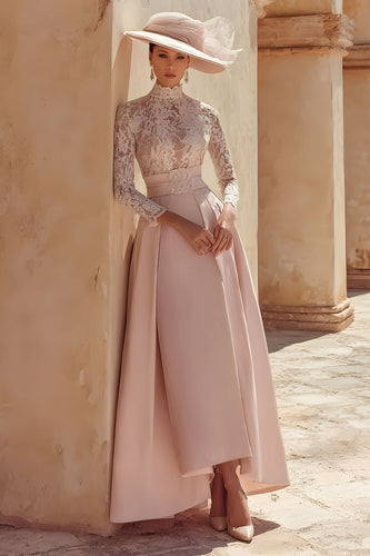 Candy Pink Lace Long Mother of the Bride Dress