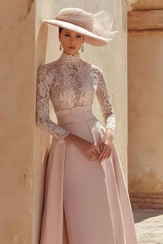 Candy Pink Lace Long Mother of the Bride Dress