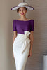 Load image into Gallery viewer, Grape Boat Neck Pencil Midi Mother of the Bride Dress with Bow