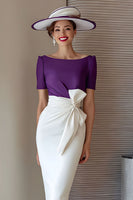 Load image into Gallery viewer, Grape Boat Neck Pencil Midi Mother of the Bride Dress with Bow