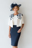 Load image into Gallery viewer, 2 Piece Navy Bodycon Floral Short Mother of the Bride Dress