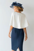 Load image into Gallery viewer, 2 Piece Navy Bodycon Floral Short Mother of the Bride Dress