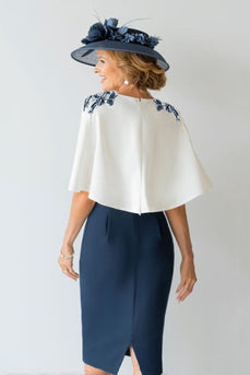 2 Piece Navy Bodycon Floral Short Mother of the Bride Dress