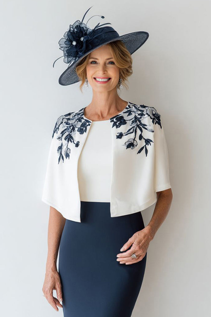 Load image into Gallery viewer, 2 Piece Navy Bodycon Floral Short Mother of the Bride Dress