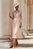 Load image into Gallery viewer, Blush Pink Pleated A Line Midi Mother of the Bride Dress with Lace