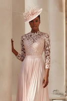 Load image into Gallery viewer, Blush Pink Pleated A Line Midi Mother of the Bride Dress with Lace