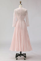 Load image into Gallery viewer, Blush Pink Pleated A Line Midi Mother of the Bride Dress with Lace