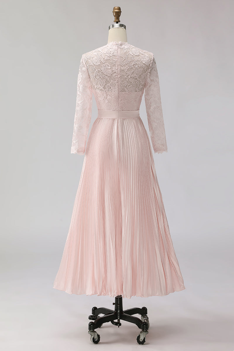 Load image into Gallery viewer, Blush Pink Pleated A Line Midi Mother of the Bride Dress with Lace