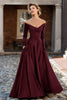 Load image into Gallery viewer, Plum A Line Off the Shoulder Long Mother of the Bride Dress with Sleeves