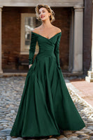 Load image into Gallery viewer, Plum A Line Off the Shoulder Long Mother of the Bride Dress with Sleeves