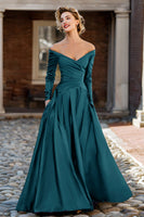 Load image into Gallery viewer, Plum A Line Off the Shoulder Long Mother of the Bride Dress with Sleeves