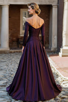 Load image into Gallery viewer, Plum A Line Off the Shoulder Long Mother of the Bride Dress with Sleeves